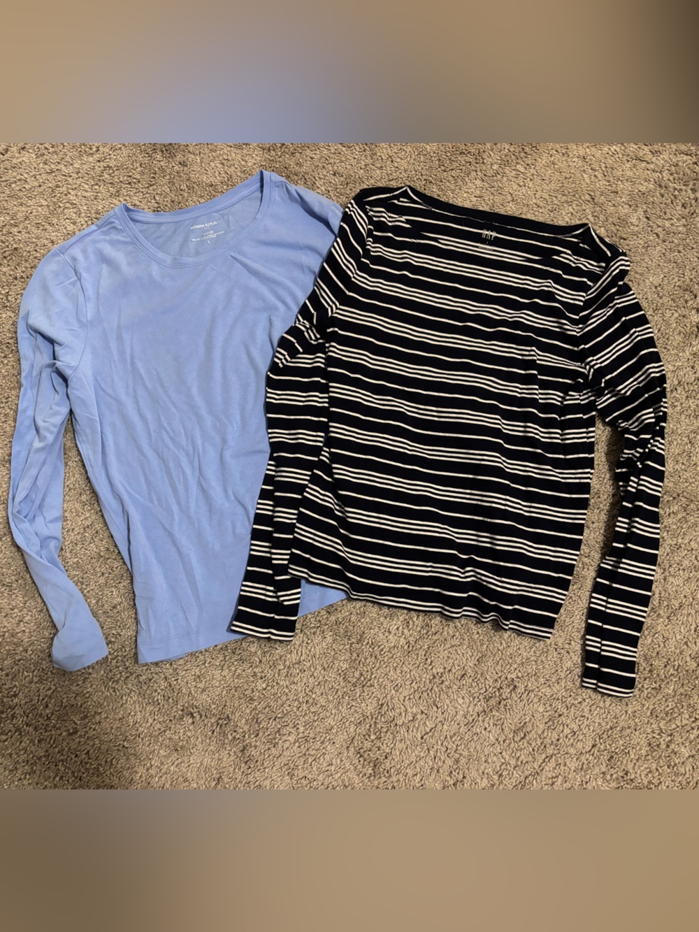 Banana Republic Light Blue Crew Neck and Gap Navy & white Boat Neck - EUC - Sz L